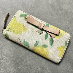 KATE SPADE Lemon Print Canvas Zip-Up Wallet